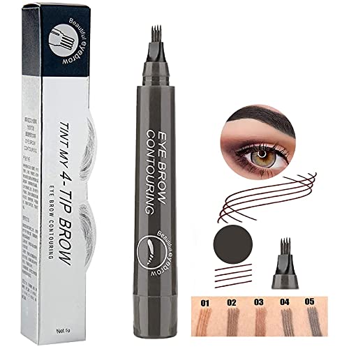 lapiz cejas microblading, lapiz cejas 4 puntas, perfilador de cejas, Cejas Naturales Cubre áreas Dispersas, Lápiz de Cejas resistente al agua (04 # Gris Marrón)