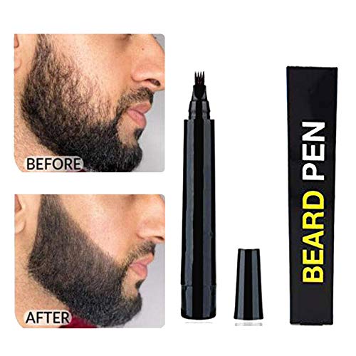 Lápiz de barba para hombre, a prueba de agua, a prueba de sudor, bolígrafo de larga duración con un aplicador de punta de microtenedor, crea barba de aspecto natural (negro).