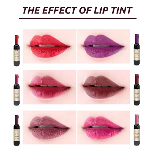 Lápiz labial impermeable para botella de vino, lápiz labial líquido mate, botella de vino, brillo labial, tinte de labios impermeable de larga duración (6 piezas+caja de regalo de madera)