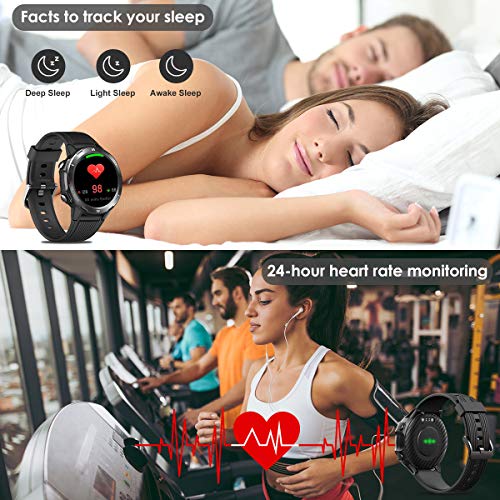 LATEC Smartwatch, Reloj Inteligente con 1.3" Pantalla Táctil Completa, Pulsera Actividad Inteligente Hombre Mujer 5ATM Impermeable Reloj Deportivo con Cronómetro Pulsómetro para Android y iOS (Negro)