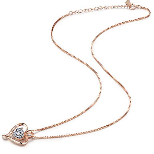 LAVUMO Collares Mujer Amor Colgante de Corazón Oro Rosa Plata de Ley 925 Collares de Mujer,Joyas Regalos para Esposa, Mamá, Novia, Cumpleaños Navidad Aniversario día de San Valentín Regalo(RG-04)