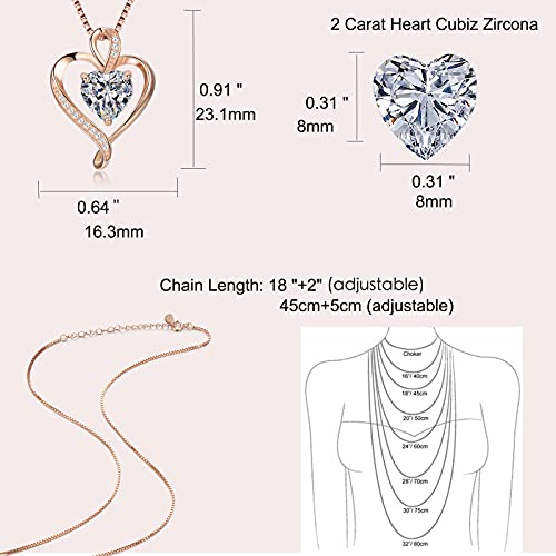 LAVUMO Collares Mujer Amor Colgante de Corazón Oro Rosa Plata de Ley 925 Collares de Mujer,Joyas Regalos para Esposa, Mamá, Novia, Cumpleaños Navidad Aniversario día de San Valentín Regalo(RG-04)