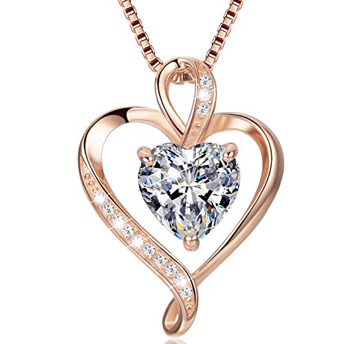 LAVUMO Collares Mujer Amor Colgante de Corazón Oro Rosa Plata de Ley 925 Collares de Mujer,Joyas Regalos para Esposa, Mamá, Novia, Cumpleaños Navidad Aniversario día de San Valentín Regalo(RG-04)