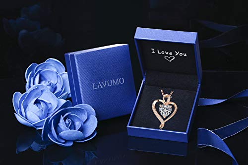 LAVUMO Collares Mujer Amor Colgante de Corazón Oro Rosa Plata de Ley 925 Collares de Mujer,Joyas Regalos para Esposa, Mamá, Novia, Cumpleaños Navidad Aniversario día de San Valentín Regalo(RG-04)