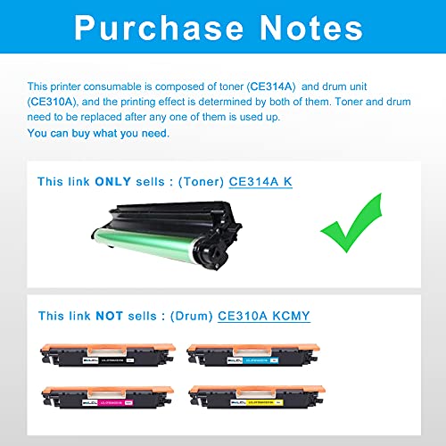 LCL 126A CE314A Tambor (1 Negro) Compatible para HP Laserjet Pro CP1020 CP1025 CP1025nw Laserjet 100 Color MFPM175nw M175a M175b M175c M175e M175p M175r M275s M275t M275u M275nw M275 M275a MFP M176n