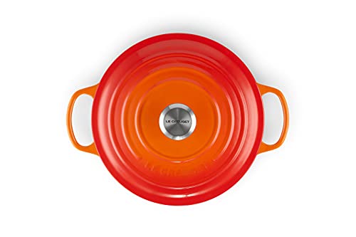 Le Creuset Evolution Cocotte con Tapa, Redonda, Todas Las Fuentes de Calor Incl. inducción, 5,3 l, Hierro Fundido, Naranja(Volcánico), 26 cm