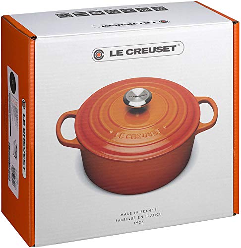 Le Creuset Evolution Cocotte con Tapa, Redonda, Todas Las Fuentes de Calor Incl. inducción, 5,3 l, Hierro Fundido, Naranja(Volcánico), 26 cm