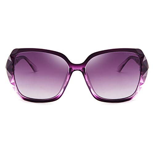 LECKIRUT Mujer Sombras Grande Clásico Polarizadas Gafas de Sol 100% UV Protección Gafas Protectoras Morado Marco/Morado Lente