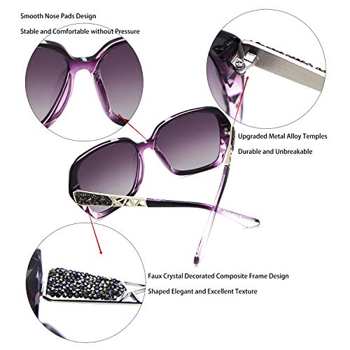 LECKIRUT Mujer Sombras Grande Clásico Polarizadas Gafas de Sol 100% UV Protección Gafas Protectoras Morado Marco/Morado Lente