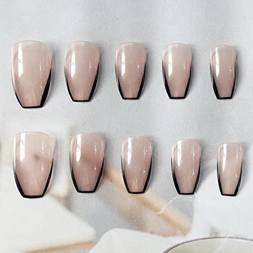 LEEQBCR 24 set de manicura de ballet/ataúd corto, sin adhesivo y materiales de preparación, extensión de uñas rápida opaca No. 12, completamente opaca. (Borde negro desnudo)