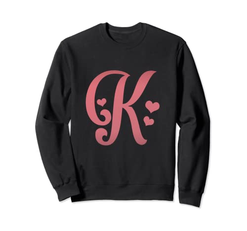 Letra inicial romántica K Monograma de corazón rosa Sudadera