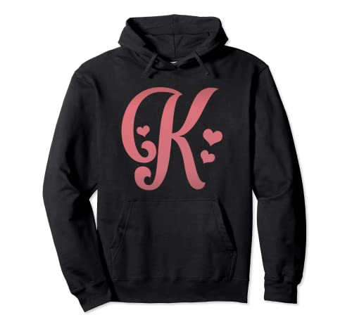 Letra inicial romántica K Monograma de corazón rosa Sudadera con Capucha