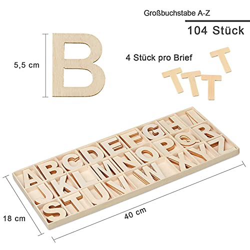 Letras de Madera, Scrabble en Inglés, Letras Mayúsculas A-Z 104 Piezas, Alfabeto de Madera Decoración Artesanal, Color Madera