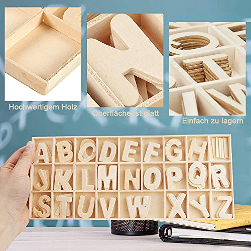 Letras de Madera, Scrabble en Inglés, Letras Mayúsculas A-Z 104 Piezas, Alfabeto de Madera Decoración Artesanal, Color Madera