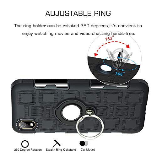 LFDZ Compatible Huawei Y5 2019 Anillo Soporte Funda, 360 Grados Giratorio Ring Grip con Gel TPU Case Carcasa Fundas para Huawei Y5 2019 / Honor 8S Smartphone(Not fit Huawei Y5 2018),Negro