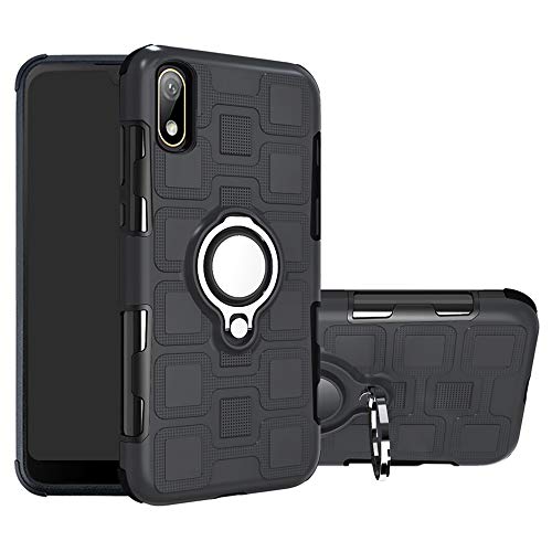 LFDZ Compatible Huawei Y5 2019 Anillo Soporte Funda, 360 Grados Giratorio Ring Grip con Gel TPU Case Carcasa Fundas para Huawei Y5 2019 / Honor 8S Smartphone(Not fit Huawei Y5 2018),Negro