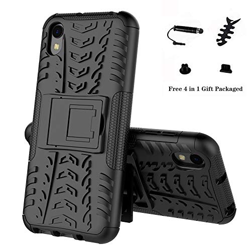 LFDZ Compatible Huawei Y5 2019 Funda, Soporte Cáscara de Doble Capa de Cubierta Protectora Heavy Duty Silicona híbrida Caso Funda para Huawei Y5 2019 / Honor 8S (Not fit Huawei Y5 2018),Negro