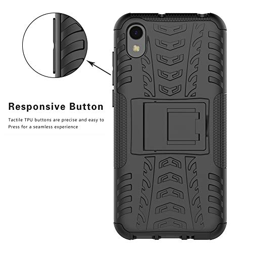 LFDZ Compatible Huawei Y5 2019 Funda, Soporte Cáscara de Doble Capa de Cubierta Protectora Heavy Duty Silicona híbrida Caso Funda para Huawei Y5 2019 / Honor 8S (Not fit Huawei Y5 2018),Negro