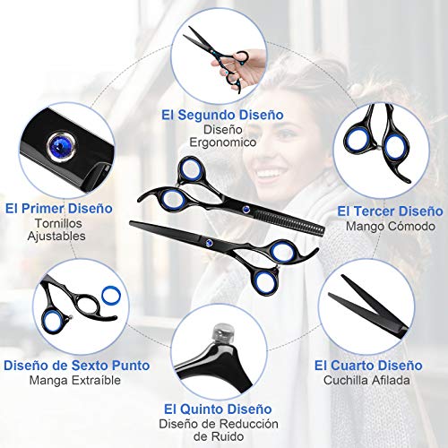 Lictin Tijeras de Peluquería Profesional-13PCS Juego de Tijeras de Pelo de Acero Inoxidable con Capa de Barbero, Peine, Clip y Bolsa de Almacenamiento para Hogar, Eluquería, Salón