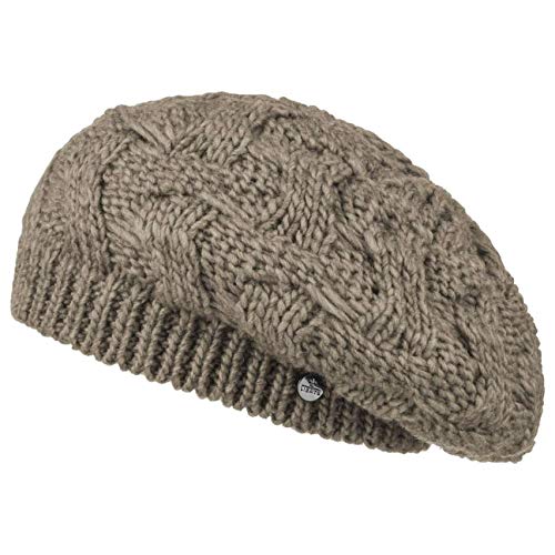 Lierys Boina Jesila para Mujer - Gorra de Punto con Lana Virgen - Gorra para Mujer Fabricada en Alemania - Boina Francesa para Mujer - Gorra de Lana Otoño/Invierno - castaño Claro Talla única