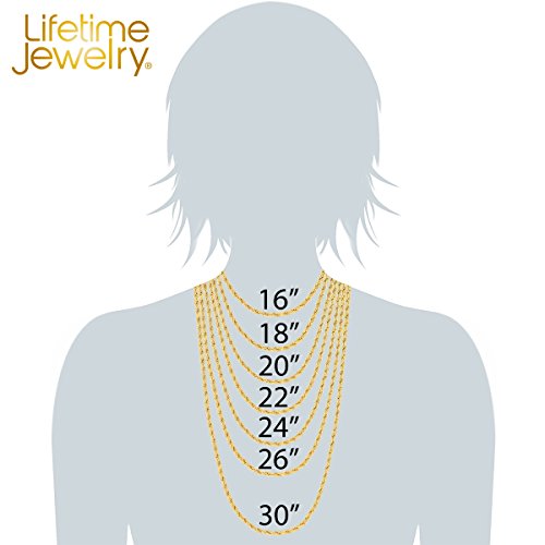 Lifetime Jewelry - Collar de cadena de cuerda de 4 mm chapado en oro auténtico de 24 quilates, para hombres y mujeres