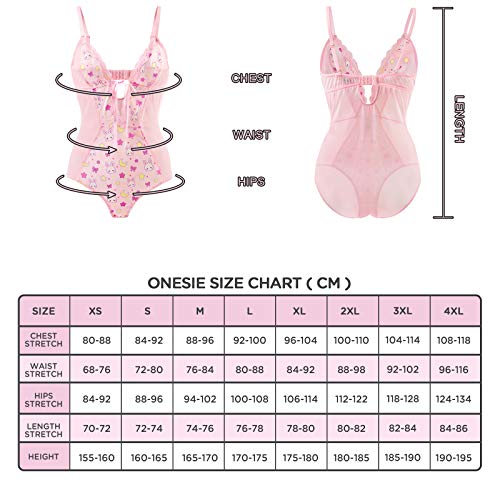 LittleForBig Prenda de Dormir para Mujer Neto Cuello en V Usagi una Pieza Baby Doll Lencería Bodysuit Rosa XS