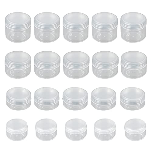 LIUJZZJ 20 Piezas Contenedor de Cosméticos Bote Tarro de Viaje Set con Tapa para Almacenaje de Maquillaje Cremas Muestras, 5, 10, 15 y 20 Gramos