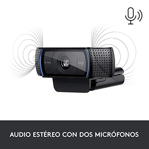 Logitech C920 HD Pro Webcam, Videoconferencias 1080P FULL HD 1080p/30 fps, Sonido Estéreo, Corrección de Iluminación HD, Skype/Google Hangouts/FaceTime, Para Gaming, PC/Mac/Android/Chromebook - Negra