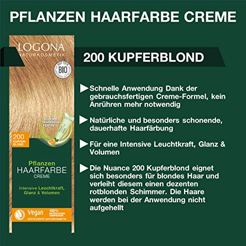 Logona 03002 coloración del cabello Rubio 150 ml - Coloración del cabello (Rubio, copper blonde, 150 ml, Pelo rubio, Brillo, Mujeres)