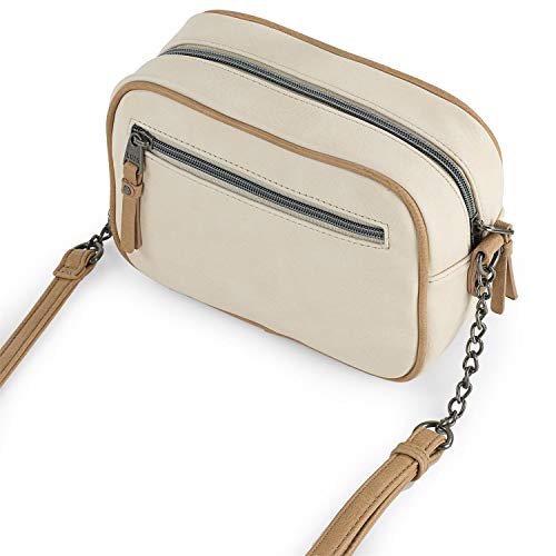 Lois - Bolso de Mujer con Asa Bandolera con Detalle Cadena Ajustable de Ecopiel Sintética PU. Bolsillos Delantero y Trasero con Cremallera310786, Color Beige