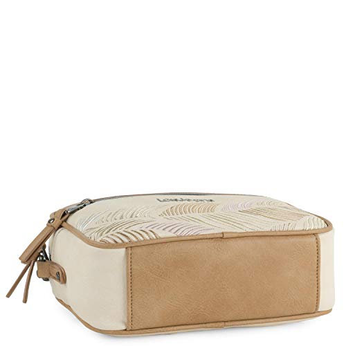 Lois - Bolso de Mujer con Asa Bandolera con Detalle Cadena Ajustable de Ecopiel Sintética PU. Bolsillos Delantero y Trasero con Cremallera310786, Color Beige