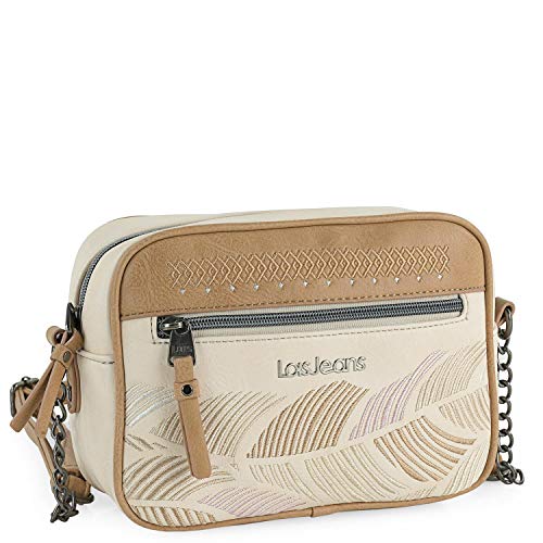 Lois - Bolso de Mujer con Asa Bandolera con Detalle Cadena Ajustable de Ecopiel Sintética PU. Bolsillos Delantero y Trasero con Cremallera310786, Color Beige