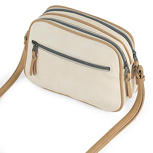 Lois - Bolso de Mujer con Bandolera Ajustable de Piel Vegana Sintética PU de Marca LOIS. Doble Departamento con Cremallera. Bolsillos Delantero y Trasero con Cremallera 310783, Color Beige