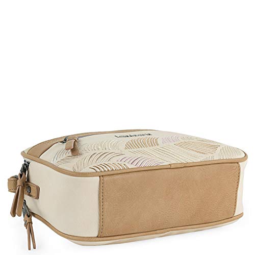 Lois - Bolso de Mujer con Bandolera Ajustable de Piel Vegana Sintética PU de Marca LOIS. Doble Departamento con Cremallera. Bolsillos Delantero y Trasero con Cremallera 310783, Color Beige