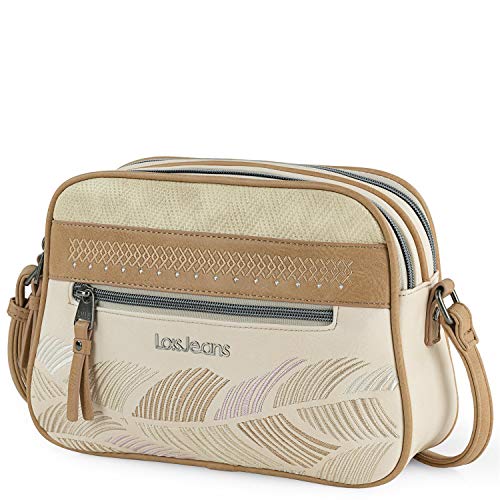 Lois - Bolso de Mujer con Bandolera Ajustable de Piel Vegana Sintética PU de Marca LOIS. Doble Departamento con Cremallera. Bolsillos Delantero y Trasero con Cremallera 310783, Color Beige