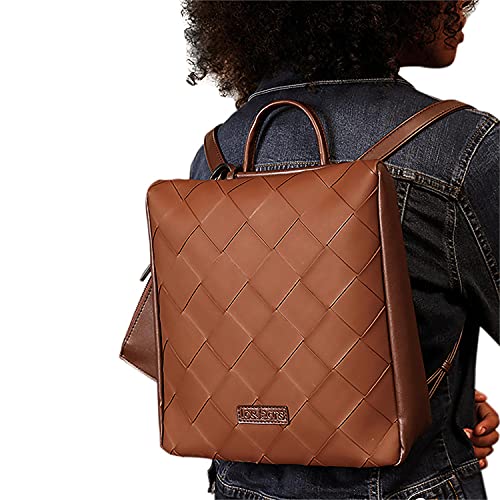 Lois - Bolso Mochila Mujer Casual Pequeña Antirrobo Impermeable de Marca LOIS de Piel PU Ecológica/Lona/Tela Elegante, Moderna y Funcional 311677, Color Marron