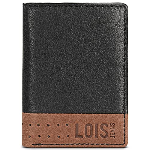 Lois - Cartera para Hombre Piel Genuina Cuero con Monedero. Bloqueo Antiescaneo de Seguridad RFID - Billetera con Tarjetero de Marca LOIS Diseñada en España 205418, Color Negro-Tan