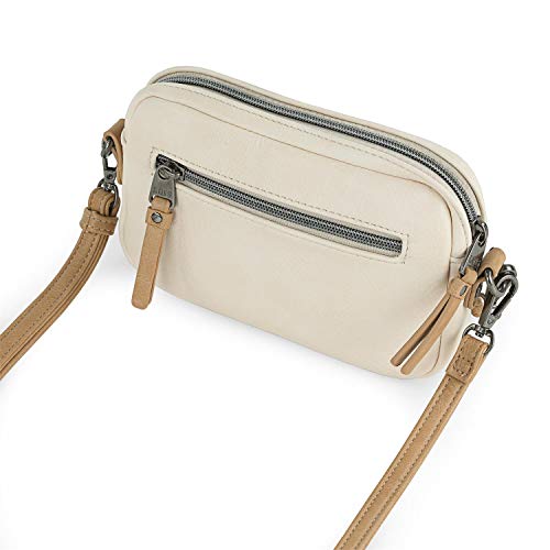 Lois - Mini Bolso Bandolera de Mujer con 2 Asas Intercambiables, Una de Mano y Otra Larga Ajustable. Bolsillo Trasero con Cremallera y Departamento Móvil y Tarjetero 310725, Color Beige