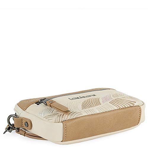 Lois - Mini Bolso Bandolera de Mujer con 2 Asas Intercambiables, Una de Mano y Otra Larga Ajustable. Bolsillo Trasero con Cremallera y Departamento Móvil y Tarjetero 310725, Color Beige