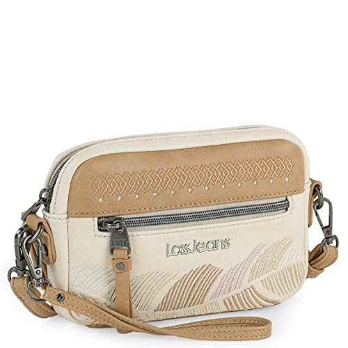 Lois - Mini Bolso Bandolera de Mujer con 2 Asas Intercambiables, Una de Mano y Otra Larga Ajustable. Bolsillo Trasero con Cremallera y Departamento Móvil y Tarjetero 310725, Color Beige