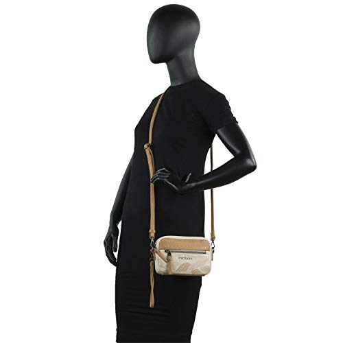 Lois - Mini Bolso Bandolera de Mujer con 2 Asas Intercambiables, Una de Mano y Otra Larga Ajustable. Bolsillo Trasero con Cremallera y Departamento Móvil y Tarjetero 310725, Color Beige