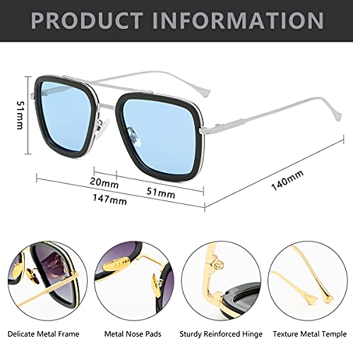 Long Keeper Retro Gafas de sol Cuadradas Marcos de Metal Tony Stark Gafas Iron Man Para Mujer Hombre UV protección