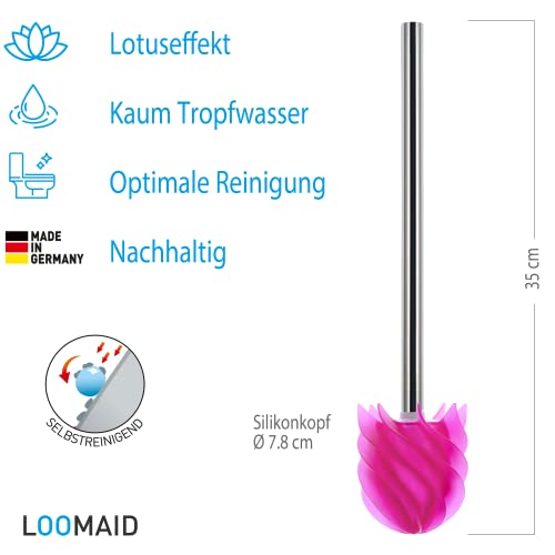 LOOMAID Escobilla WC de Silicona con Efecto Flor de Loto - Escobilla de baño higiénica de Acero Inoxidable, Recambio (Rosa)