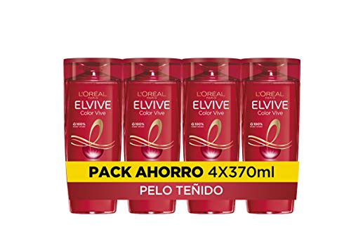 L'Oreal Paris Elvive Color Vive Champú Protector, Para Pelos Teñidos o con Mechas, Pack de 4 Unidades x 370 ml, Total: 1480 ml