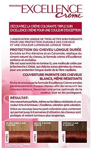 L'Oréal Paris - Excellence Crème - Coloration Permanente Triple Soin 100% Couverture Cheveux Blancs - Nuance 6,54 Acajou Cuivré