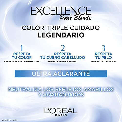 L'Oréal Paris Excellence Tinte Permanente Triple Cuidado Tono 01 Rubio Claro Natural, Pure Blonde, 3 Unidad