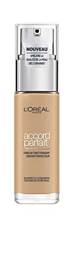 L'Oréal Paris - Fond de Teint Fluide Accord Parfait - Peaux Sèches à Normales - Teinte : Pêche (3.5.N) - 30 ml - Nouvelle formule enrichie en acide Hyaluronique et Aloé Vera