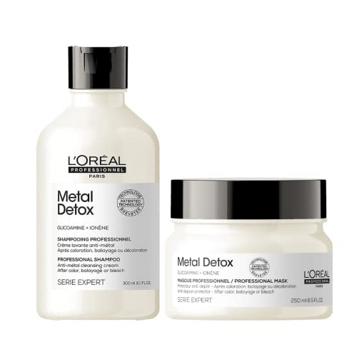 L'Oréal Professionnel | Pack Champú + Mascarilla limpiadores anti metales, Después de servicio de color, Balayage y Decoloración, Metal Détox, SERIE EXPERT, Champú 300 ml + Mascarilla 250 ml