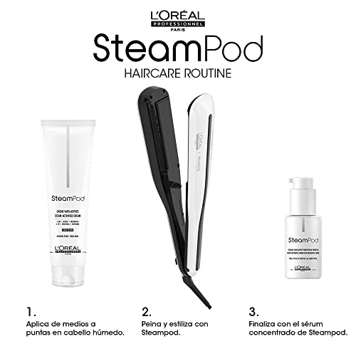 L'Oréal Professionnel | Plancha Profesional Potenciada por Vapor Steampod 3.0, Con Leche Protectora, Sérum Concentrado y Funda, Para Cabello Liso y Ondas Suaves, Pack Especial