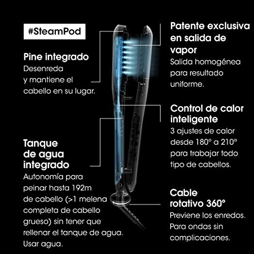 L'Oréal Professionnel | Plancha Profesional Potenciada por Vapor Steampod 3.0, Con Leche Protectora, Sérum Concentrado y Funda, Para Cabello Liso y Ondas Suaves, Pack Especial